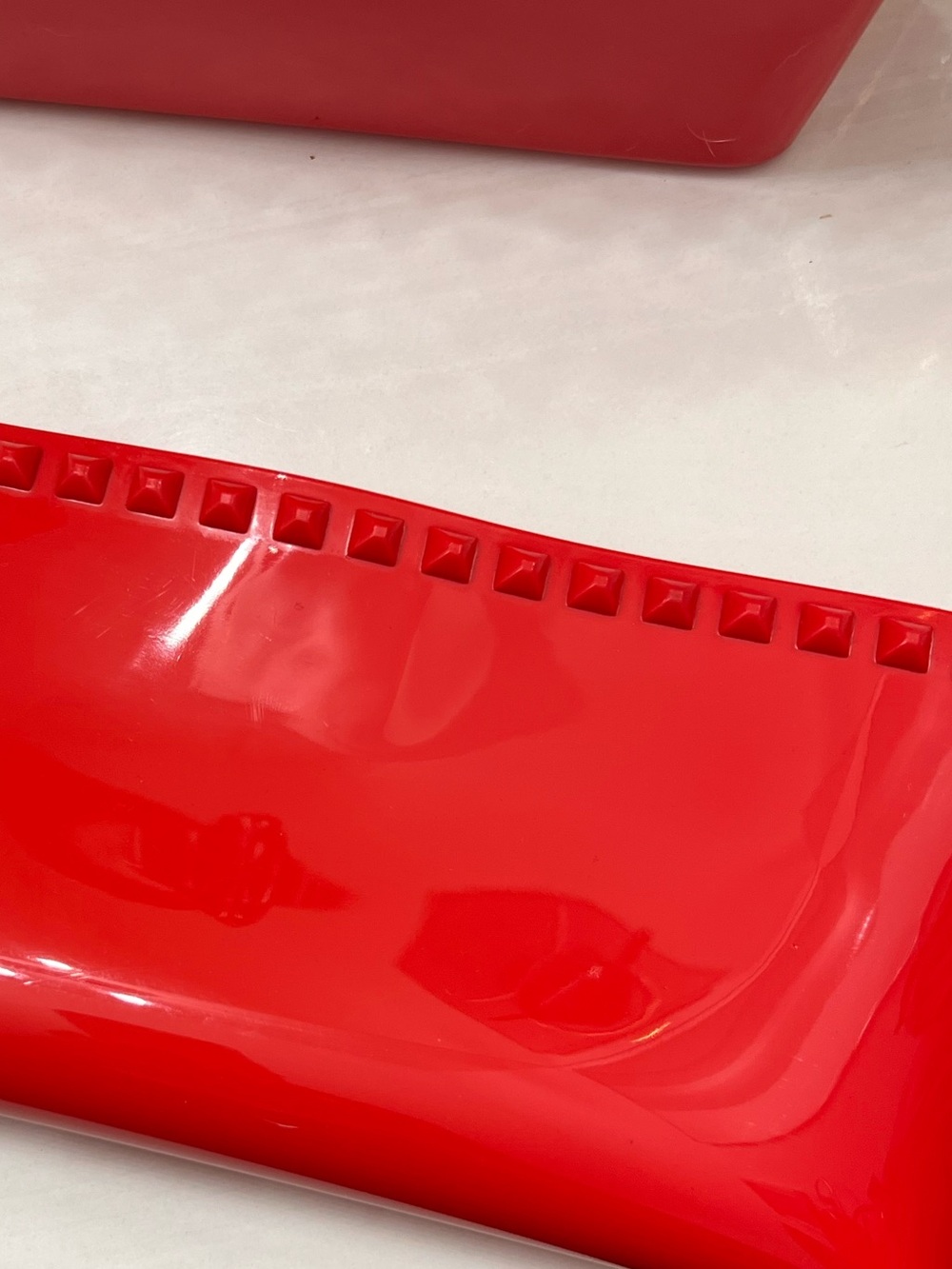 NWOT Carmen Sol Jelly Envelope Clutch Glossy Red Patent Stud-Trim - Rare